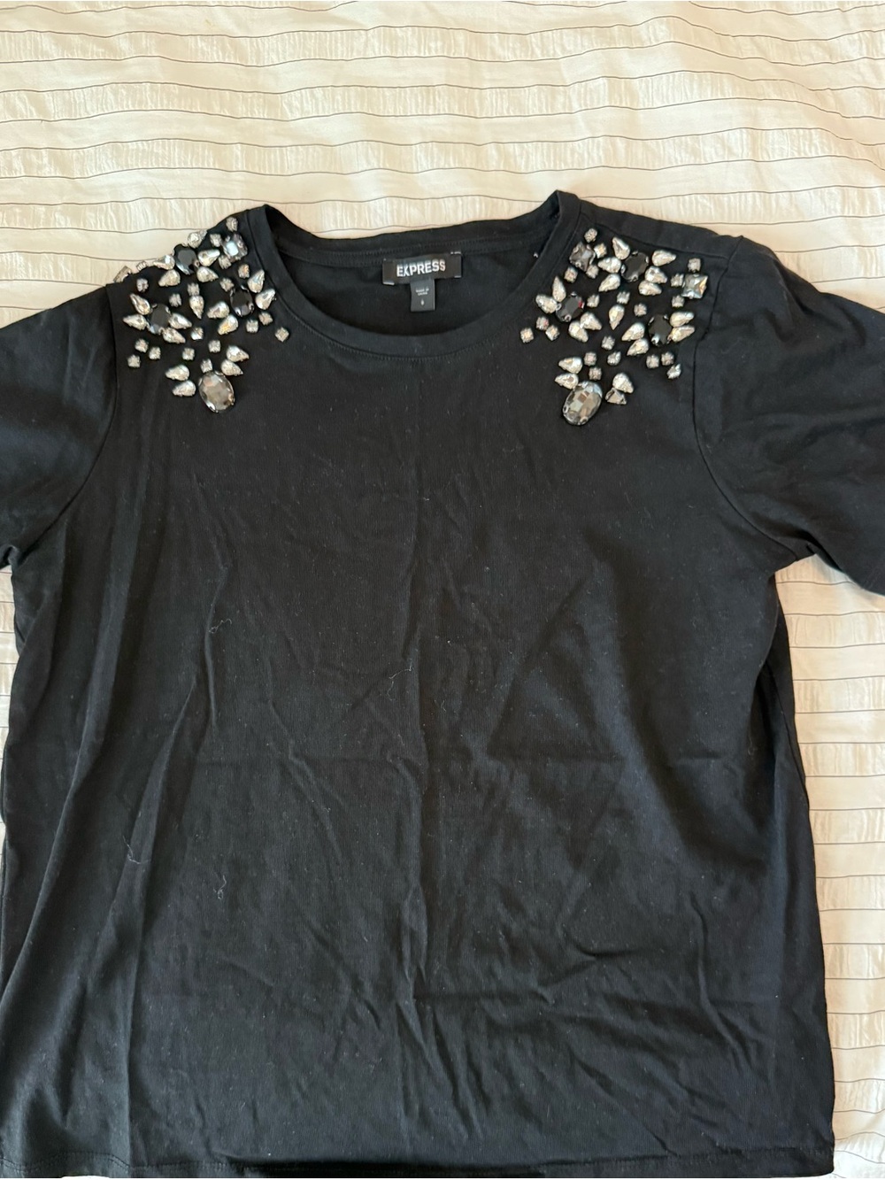 Express Black Jeweled Rhinestone Embellished Shoulder Top Small